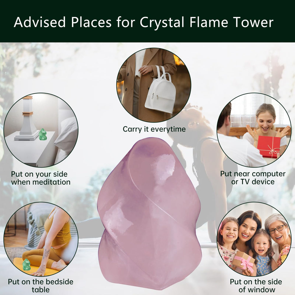 Hguxmcu Rose Quartz Flame Tower anchors an altar center for calming rituals