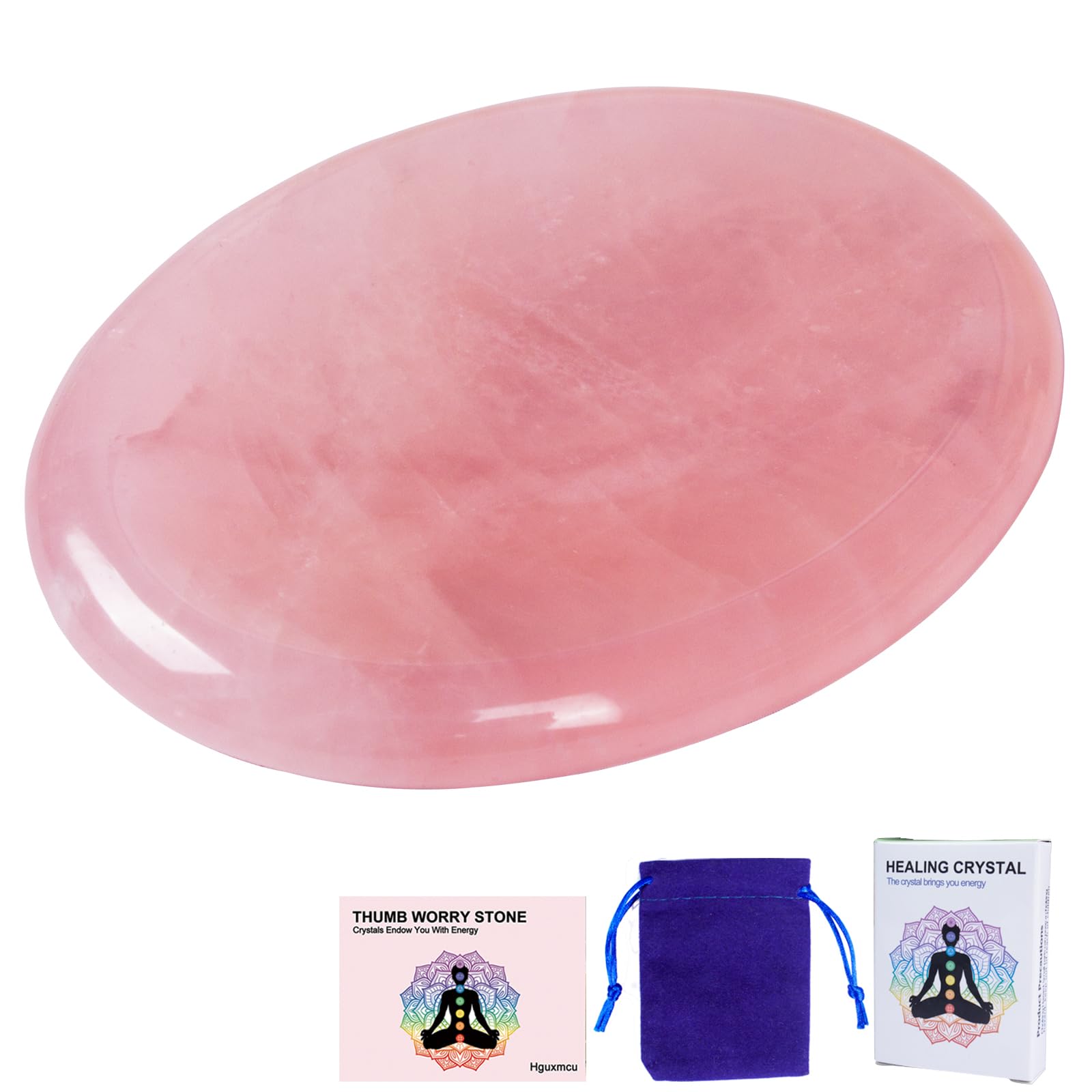 Hguxmcu rose quartz thumb worry stone closeup showing smooth pink surface for calming touch.