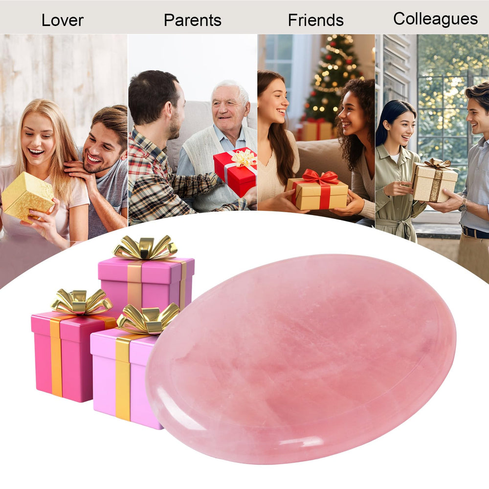 Hguxmcu 1.8 inch rose quartz oval stone with a smooth indentation for thumb grip.