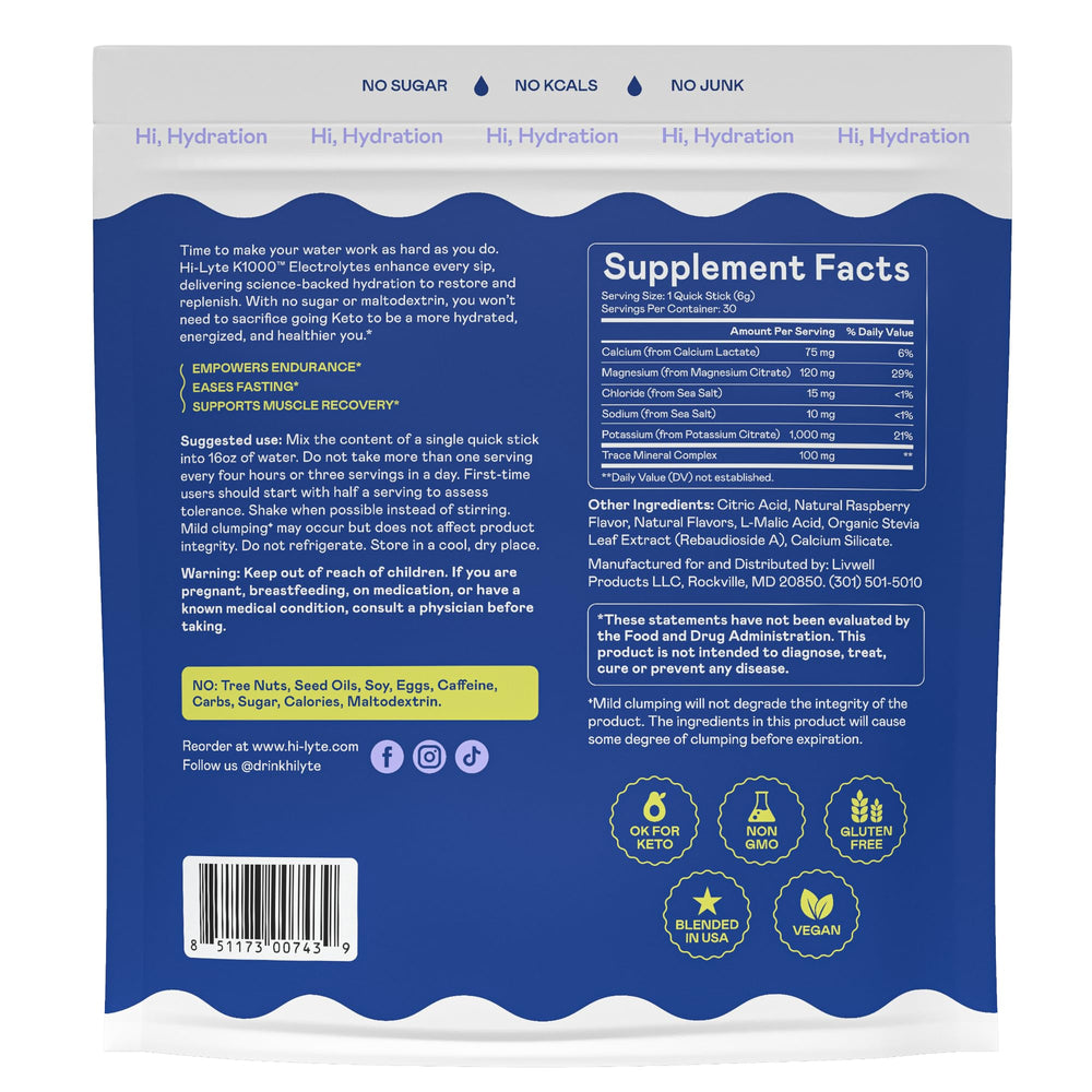 Hi-Lyte K1000 Blue Raspberry box of five packets for travel.