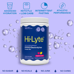 Hi-Lyte K1000 Raspberry Lemon glass with dissolved powder showing refreshing hydration.