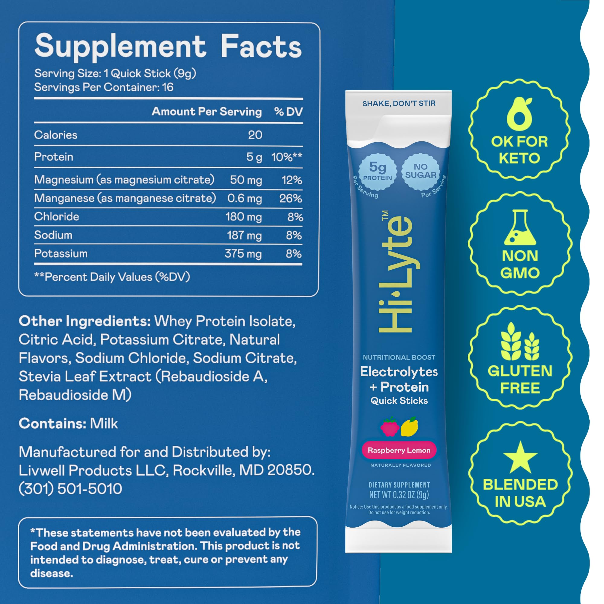 Hi-Lyte Raspberry Lemon Quick Stick mixed in water highlighting smooth flavor.