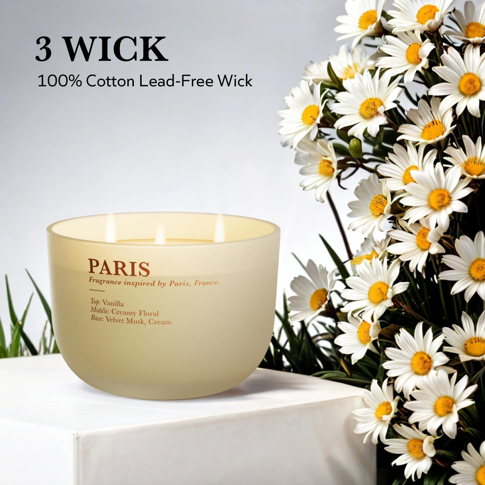 Hidden Label Vanilla Cream candle glowing, enhancing a calm and cozy living space.