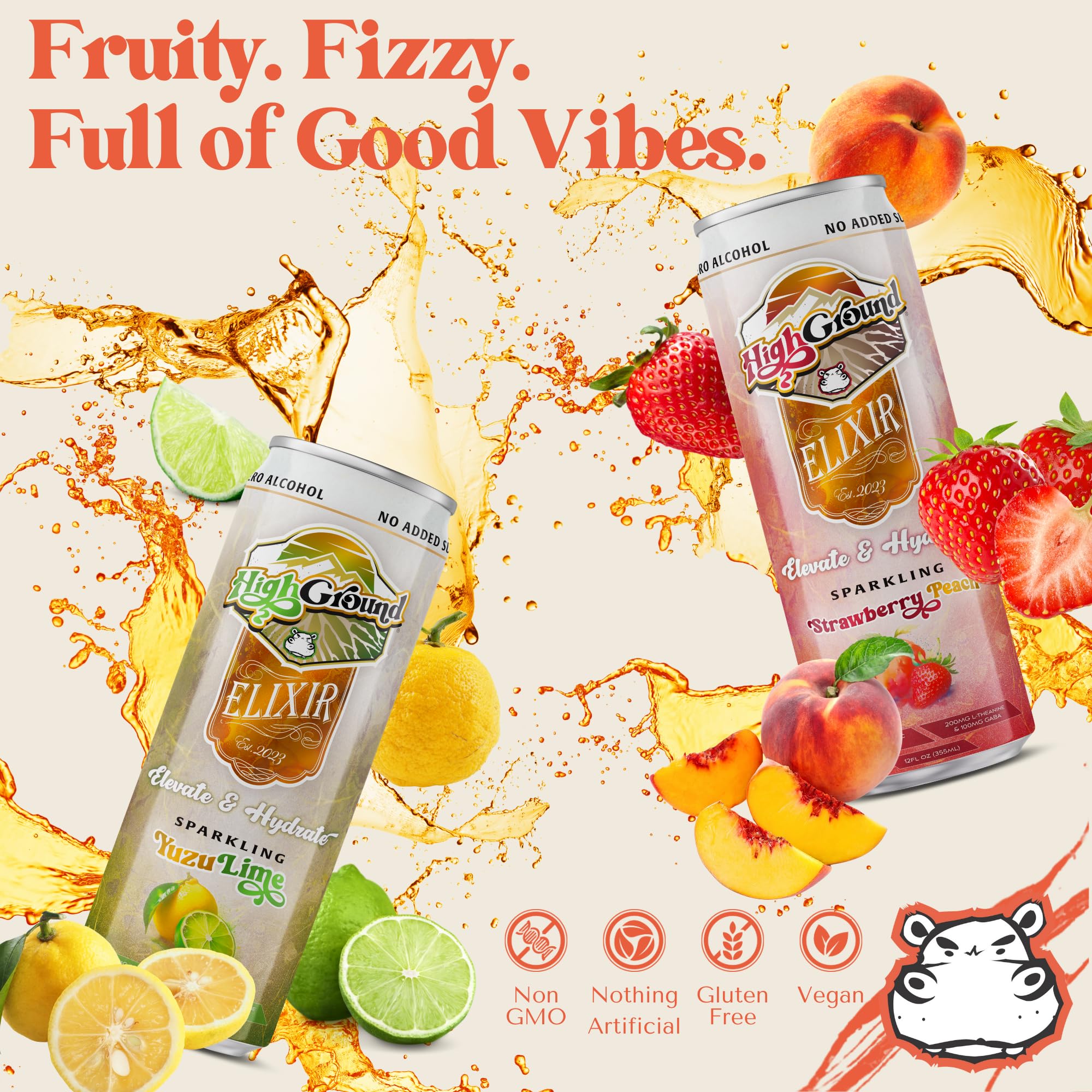High Ground Elixir bubbles rise in a glass signaling a refreshing seltzer experience
