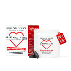 High Level CoQ10 Omega-3 softgels bottle pour for easy daily energy support