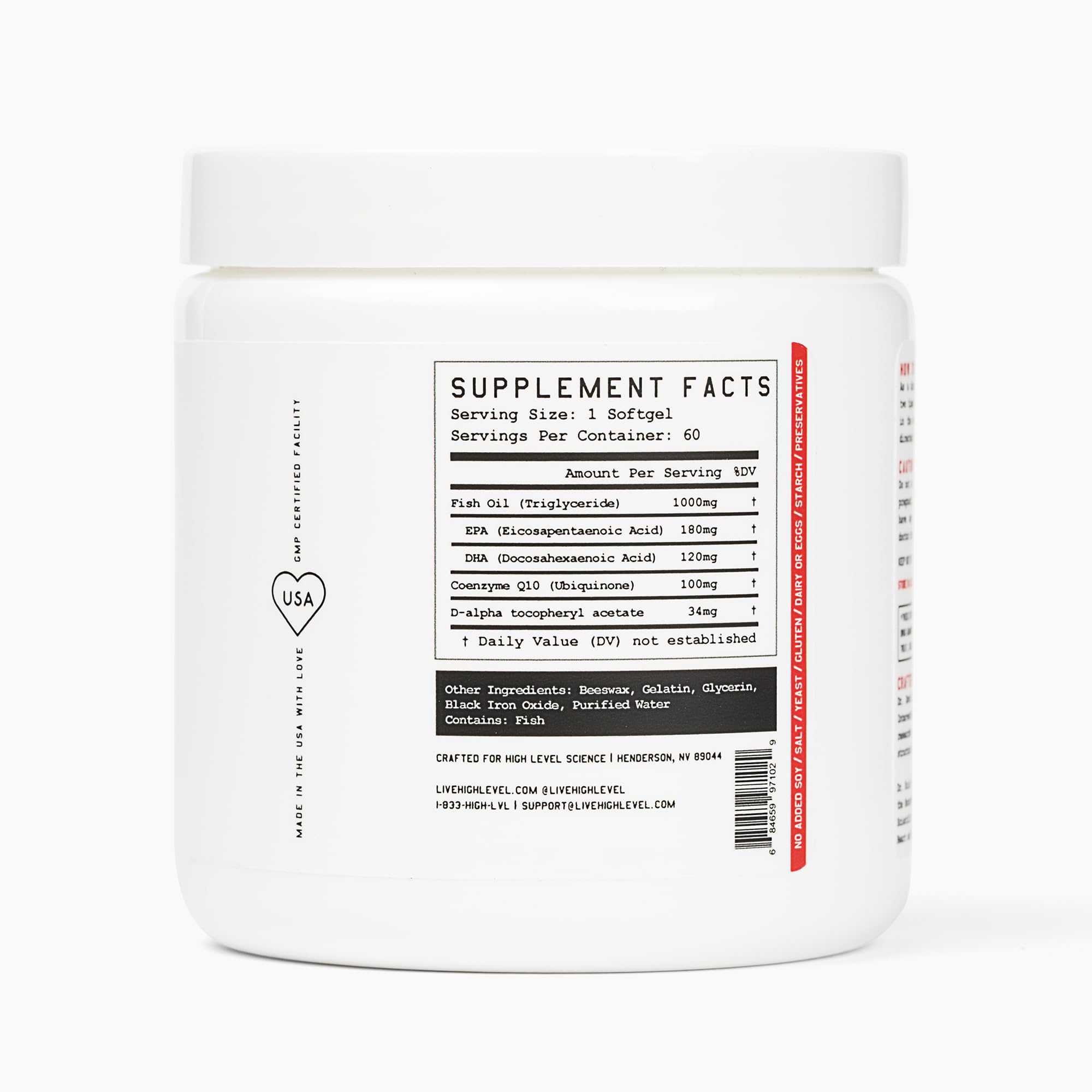 High Level CoQ10 Omega-3 softgels being poured for daily wellness routine