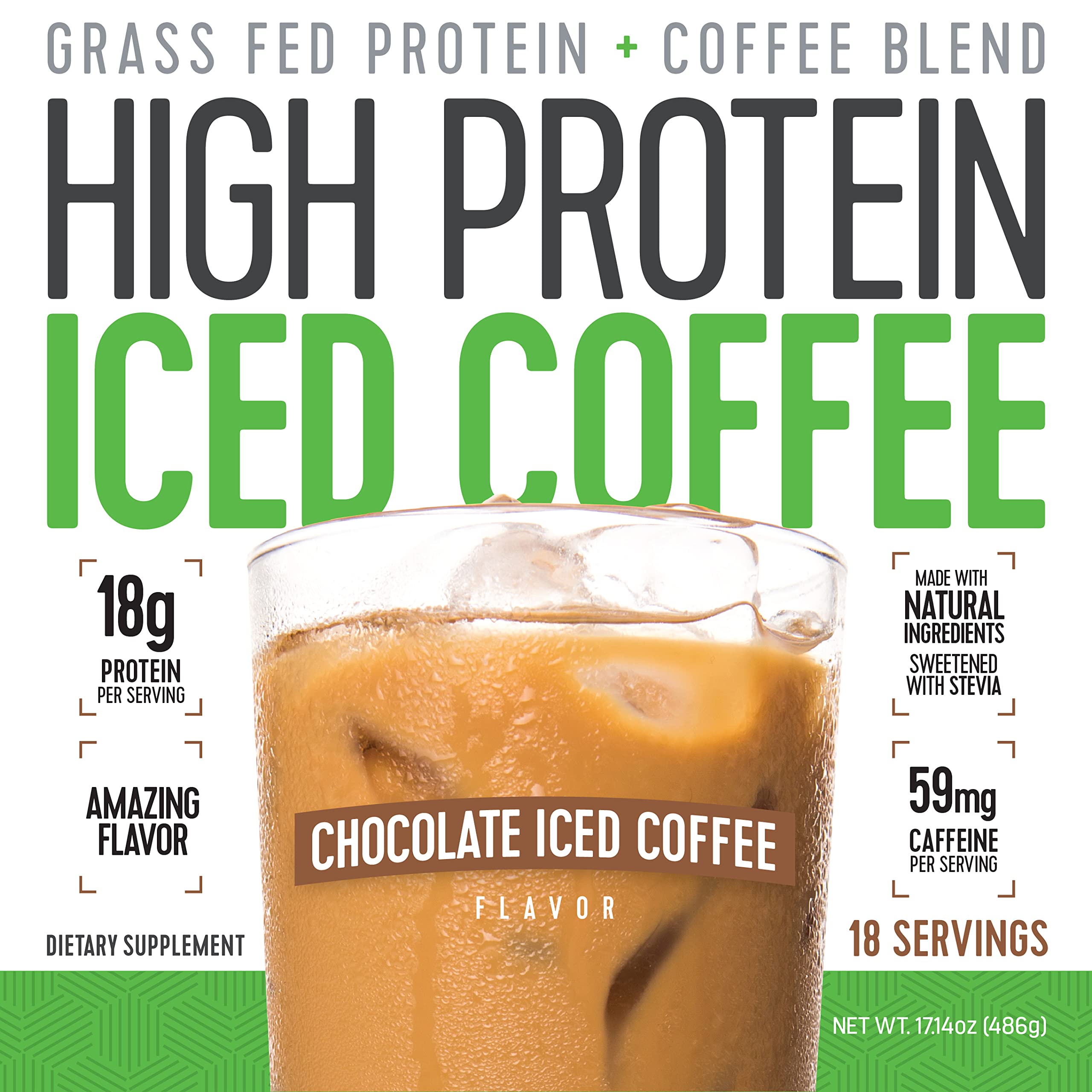 High Protein Coffee chocolate iced coffee label closeup shows keto-friendly gluten-free formula.