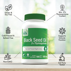 Graphic highlights 2 percent thymoquinone content in Health Thru Nutrition oil.
