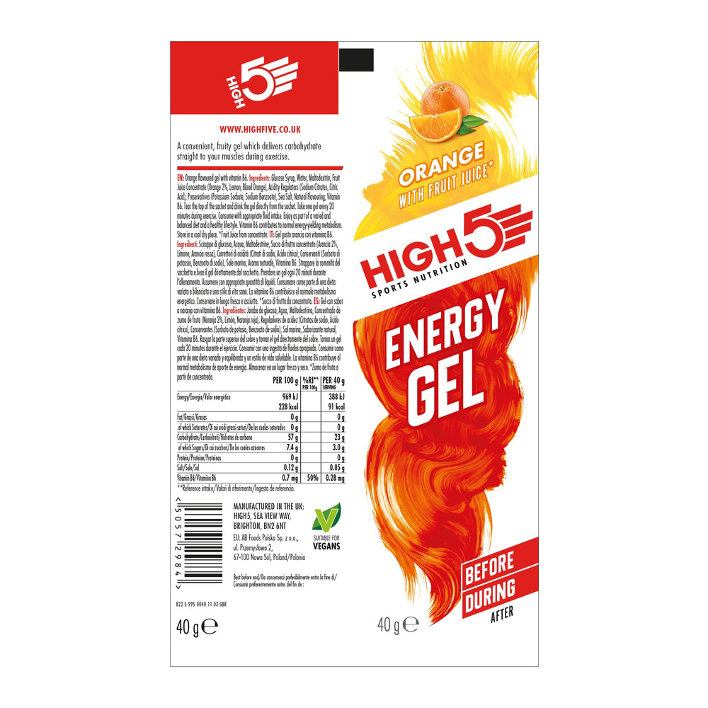 HIGH5 Energy Gel Juicy Orange easy to swallow, ideal mid-workout.
