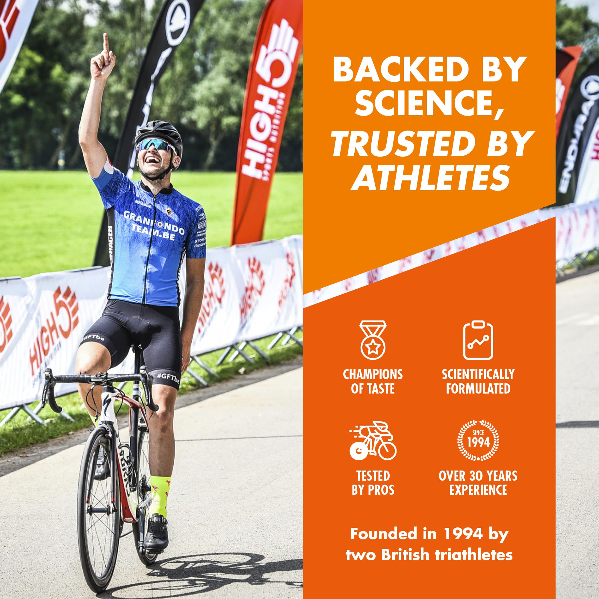 HIGH5 Energy Gel Juicy Orange real fruit juice flavor during endurance training.