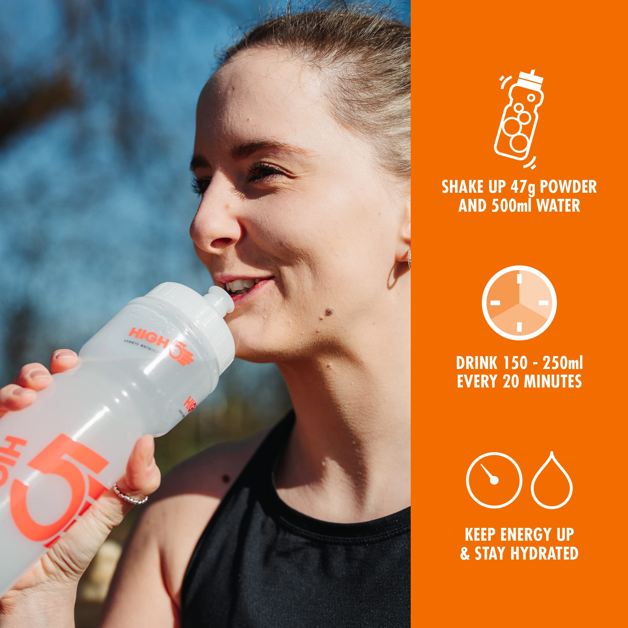 Close-up of High5 Energy Source Orange label highlighting the energy blend.