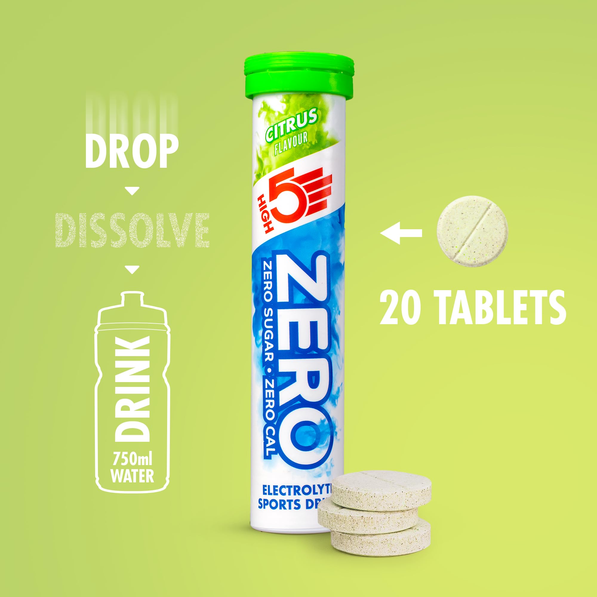 HIGH5 Zero Citrus bottle and glass ready for training hydration.