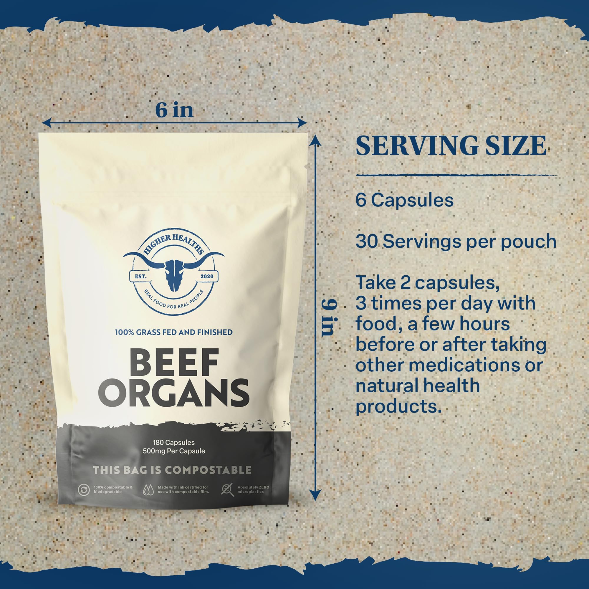 Higher Healths Beef Organs bottle with carnivore-friendly supplements in view