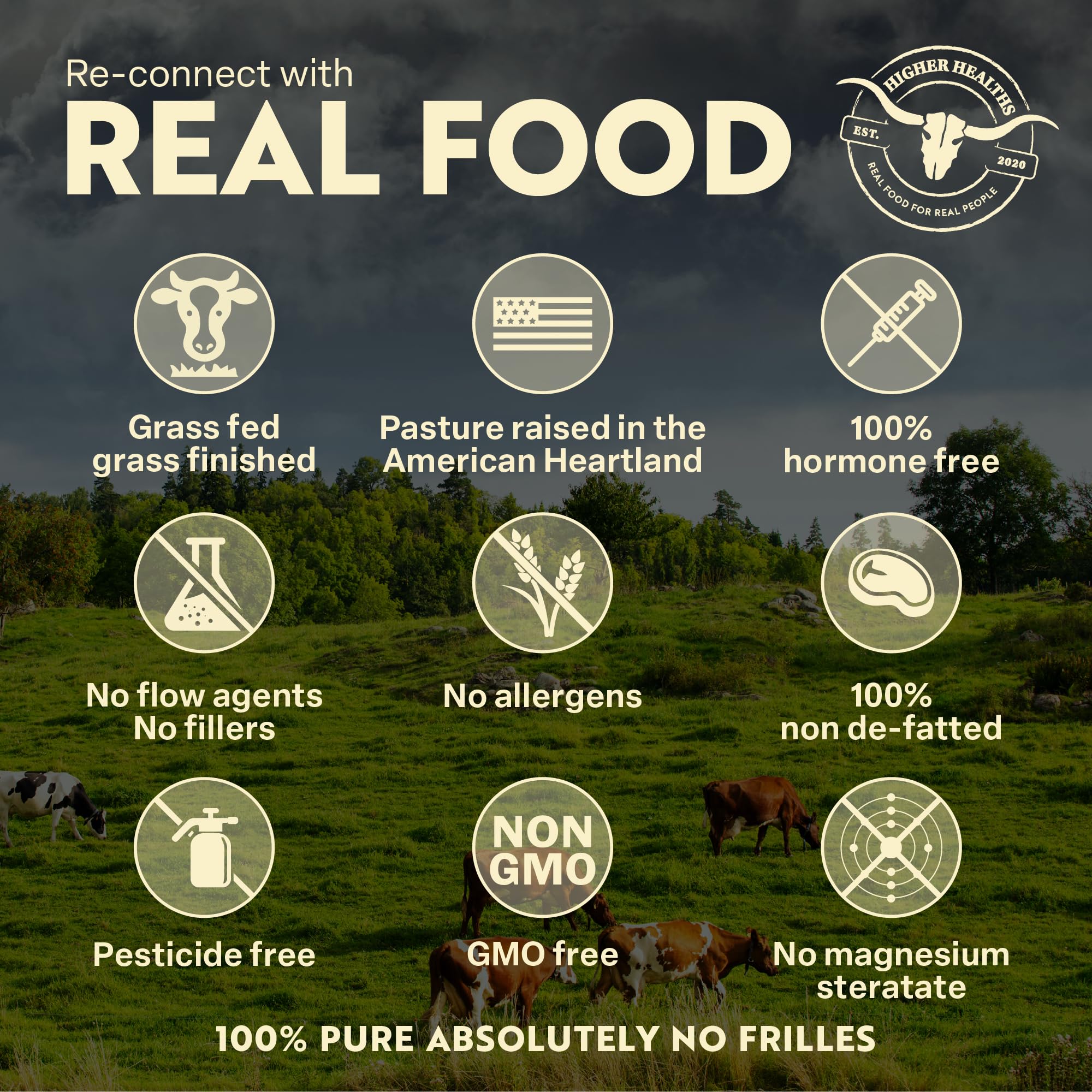 Higher Healths non-GMO ingredient list indicates a simple, nutrient-dense formula