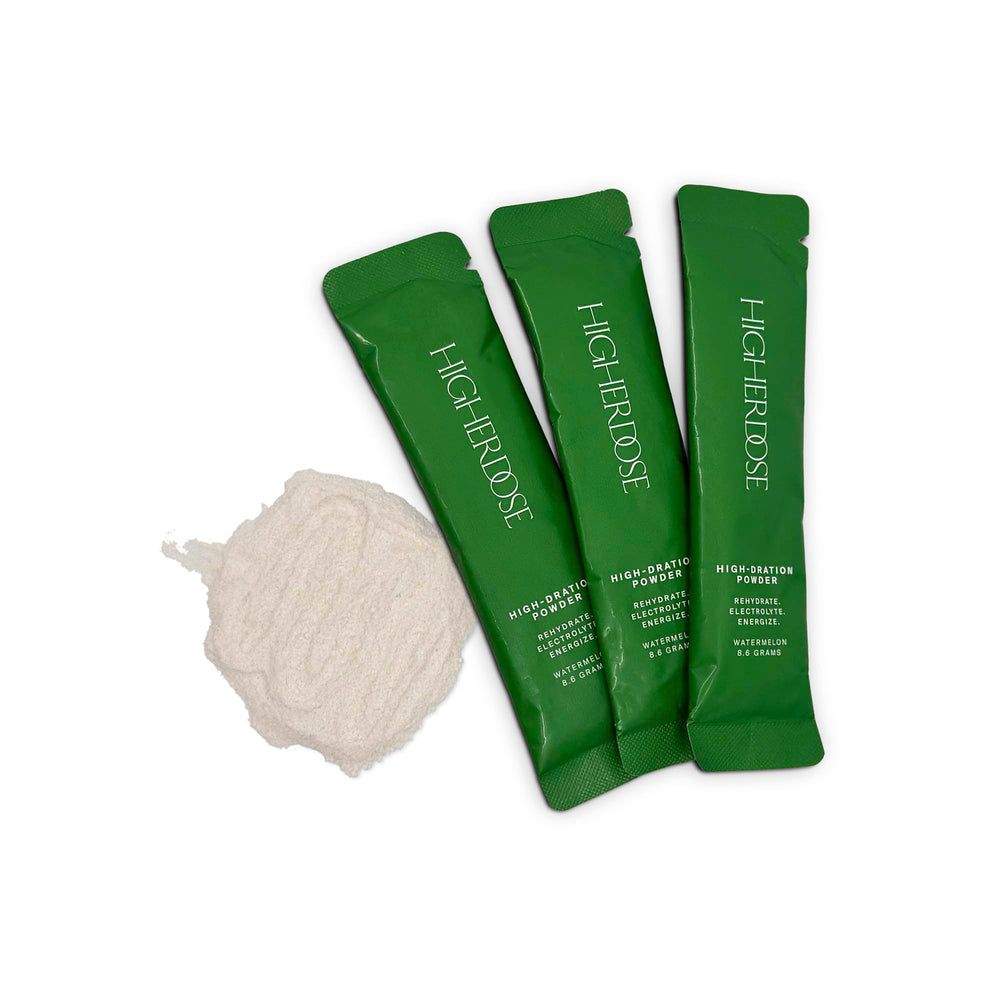 HigherDOSE High-Dration pouch in a gym bag for on-the-go hydration.
