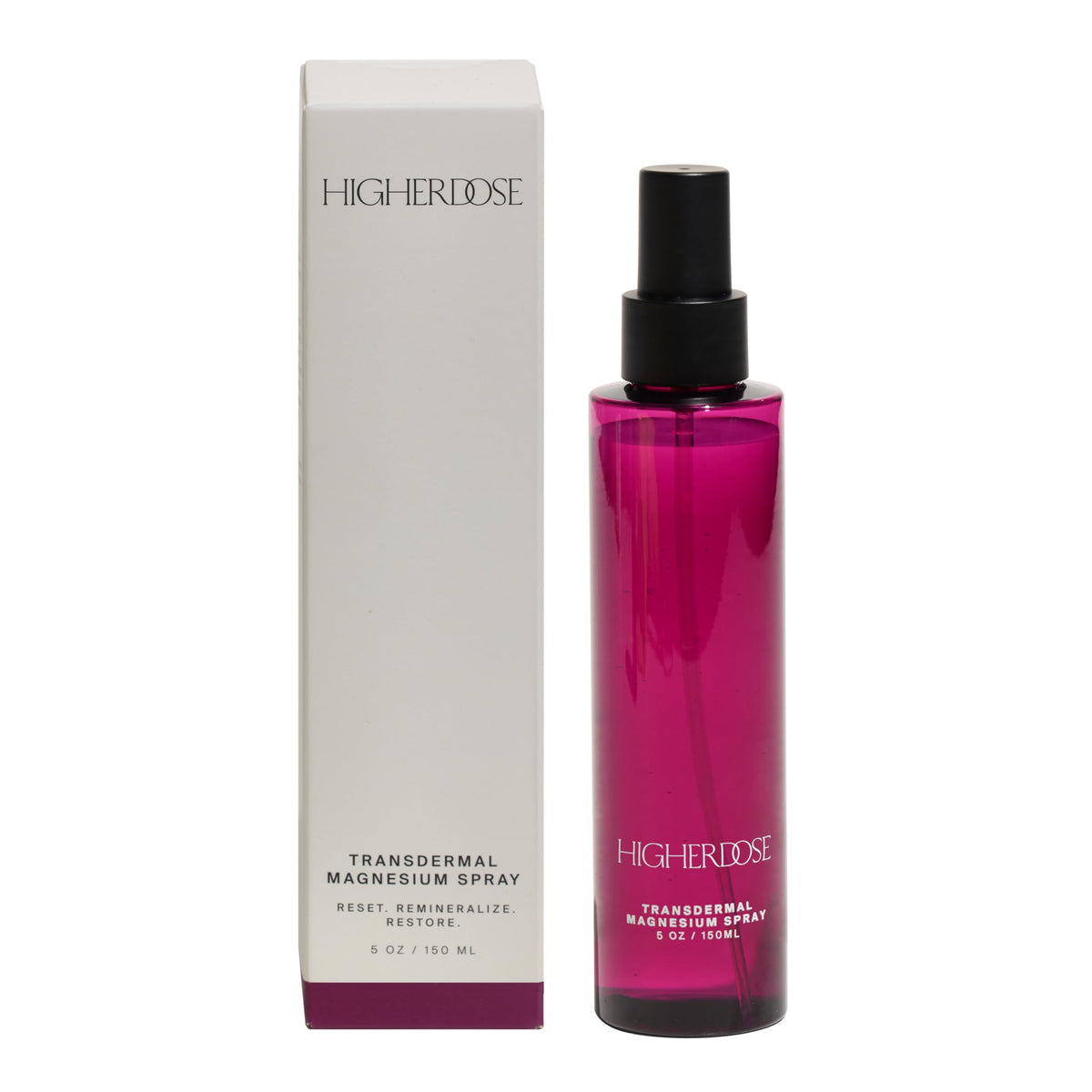HigherDOSE transdermal magnesium spray bottle ready for use and mineral delivery
