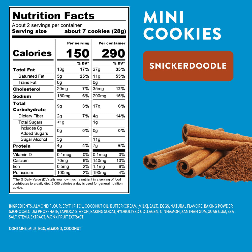 HIGHKEY Snickerdoodle almond-flour dough close-up emphasizes gluten-free, grain-free snack.