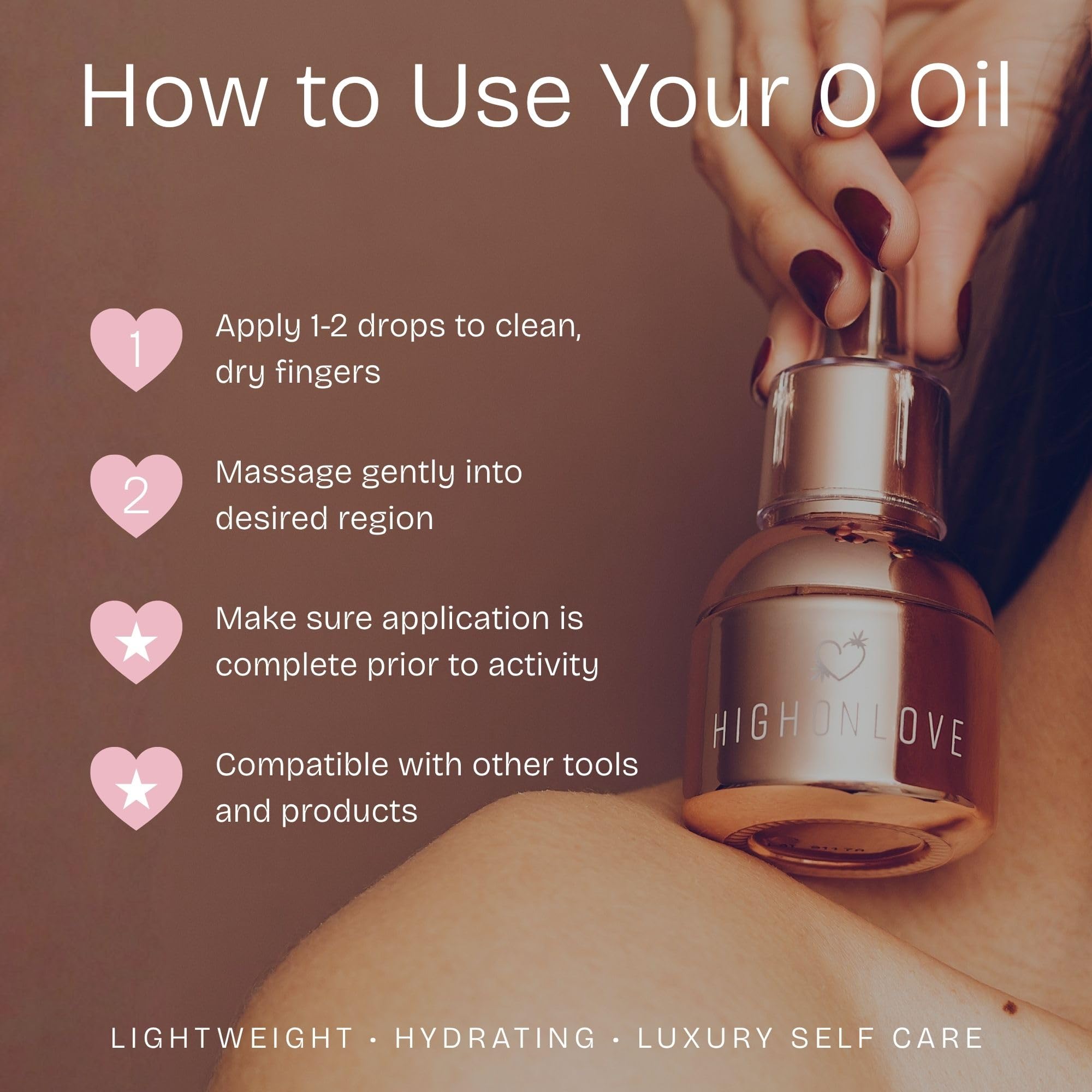 HIGHONLOVE O Oil application dropper demonstrates controlled, mess-free use.