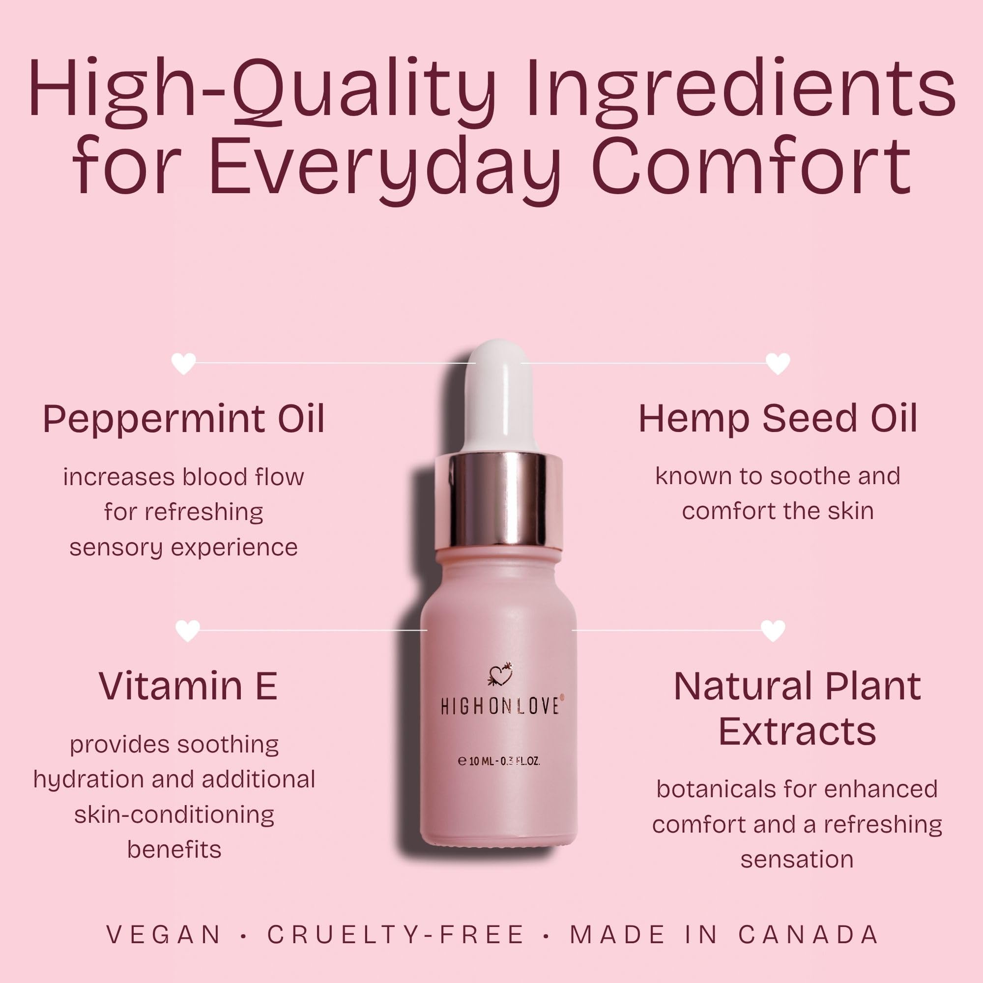 Elegant 10 ml HIGHONLOVE O Oil bottle with discreet pink labeling