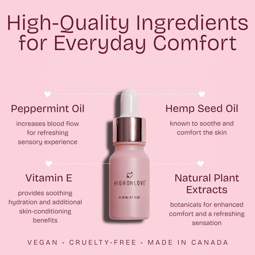 Elegant 10 ml HIGHONLOVE O Oil bottle with discreet pink labeling
