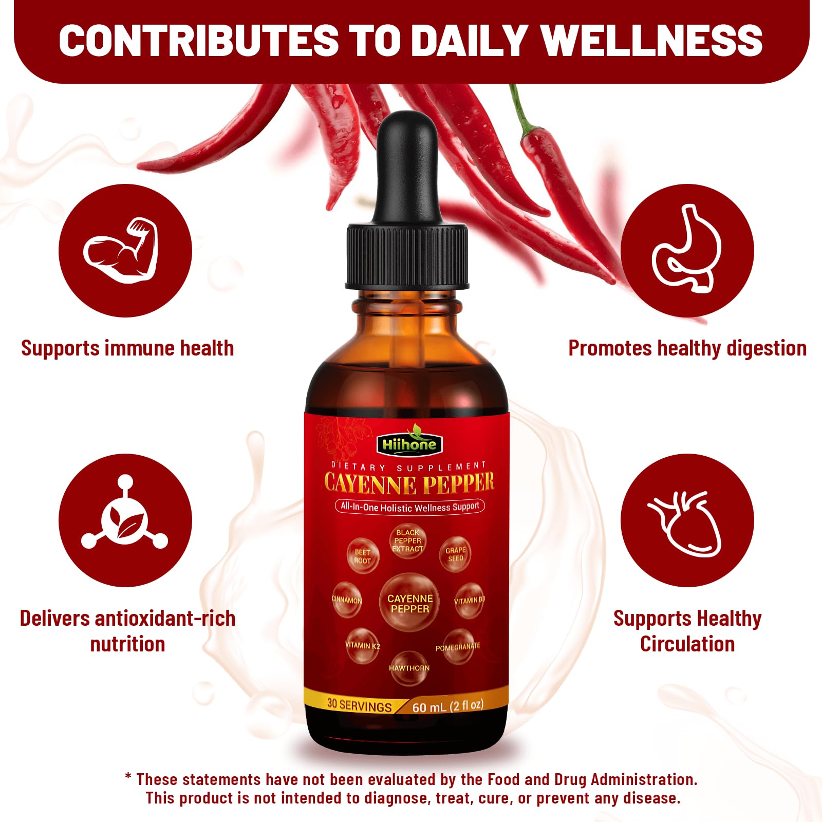 HIIHONE bottle label highlights black pepper extract for absorption support.