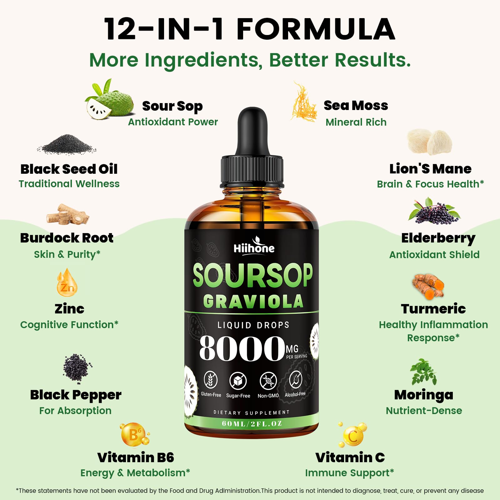 HIIHONE Lion Mane and Turmeric hint at focus and vitality.