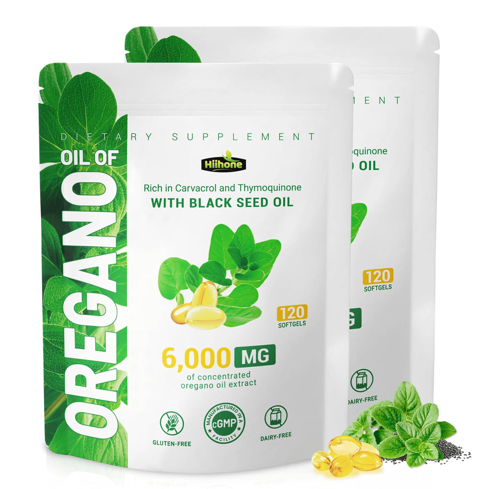 HIIHONE Oil of Oregano Softgels bottle displays a convenient daily wellness option.