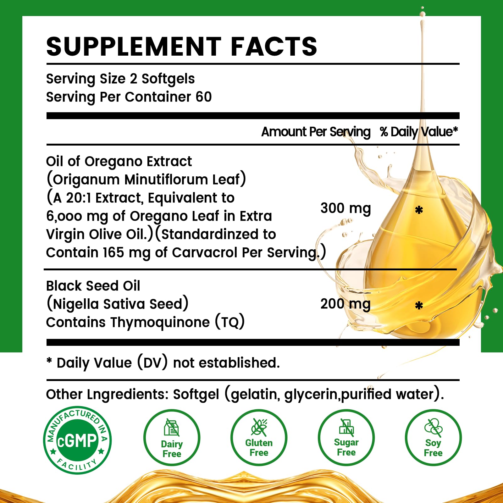 HIIHONE Oil of Oregano Softgels cap closeup highlights easy to swallow capsules.