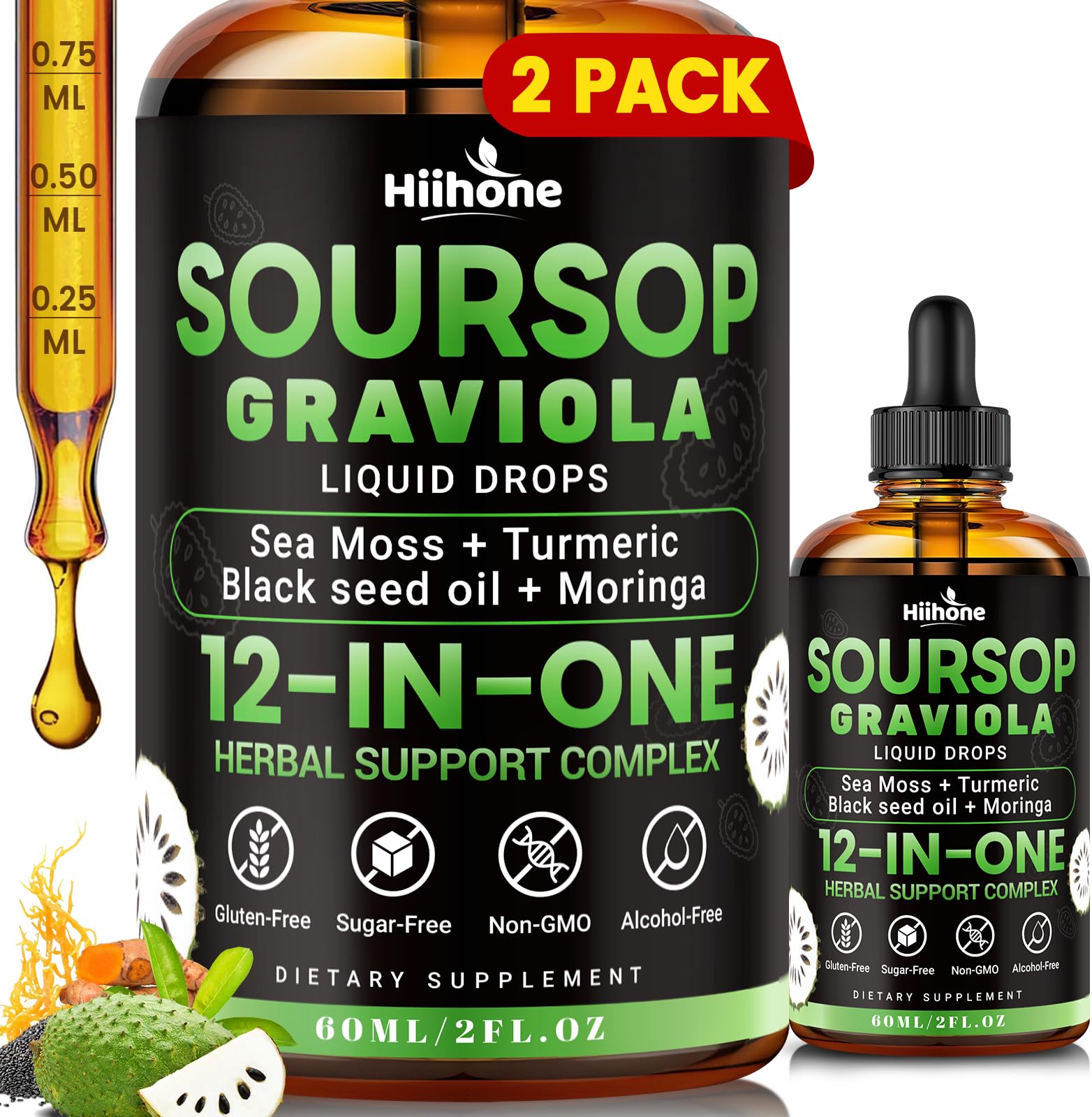 HIIHONE soursop drops bottle ready for daily antioxidant support.