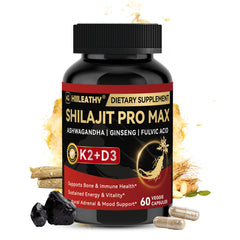 HIILEATHY Shilajit bottle front showing premium blend for energy and balance
