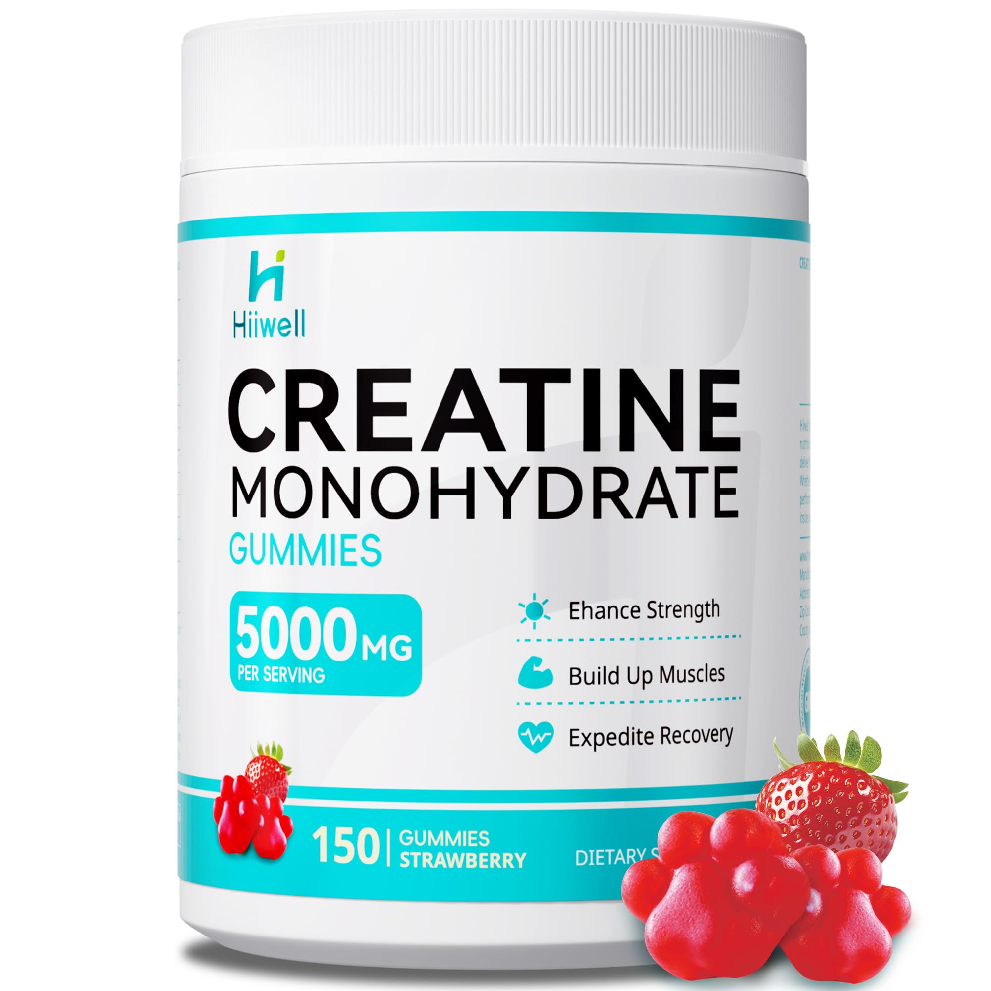 Hiiwell Creatine Monohydrate Gummies bottle-front for easy on-the-go supplementation.