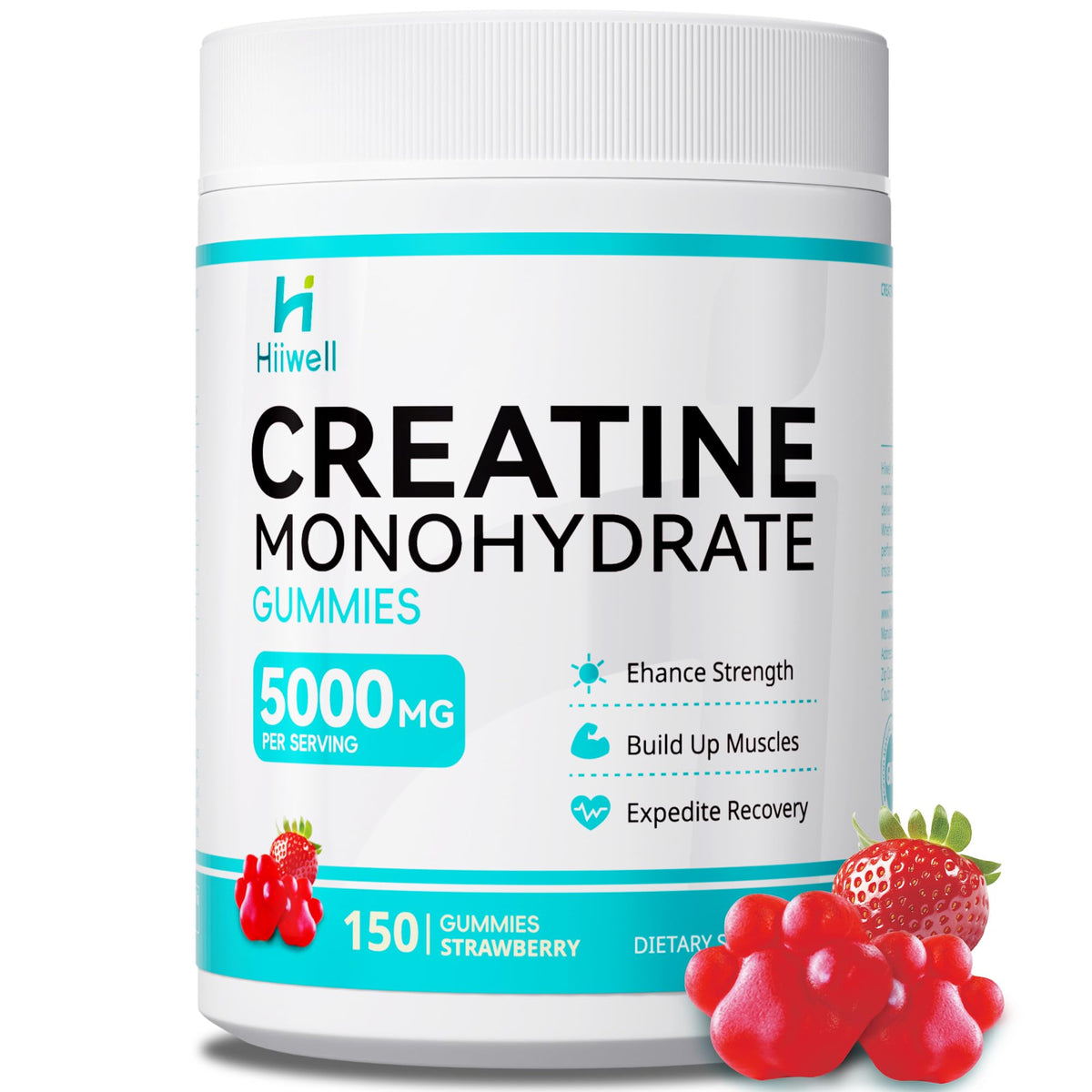 Hiiwell Creatine Monohydrate Gummies bottle-front for easy on-the-go supplementation.