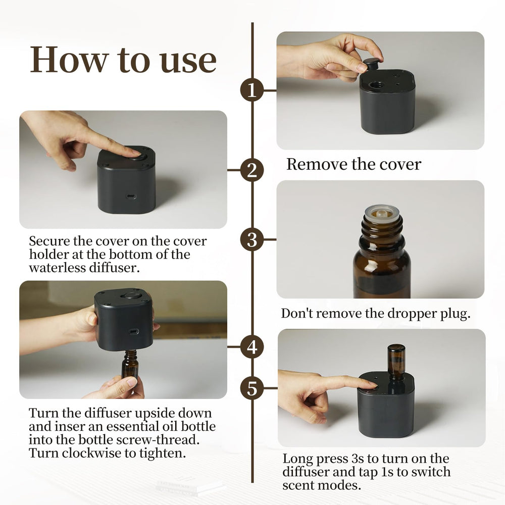 Ultra-compact Hijoc diffuser fits in a bag for travel.