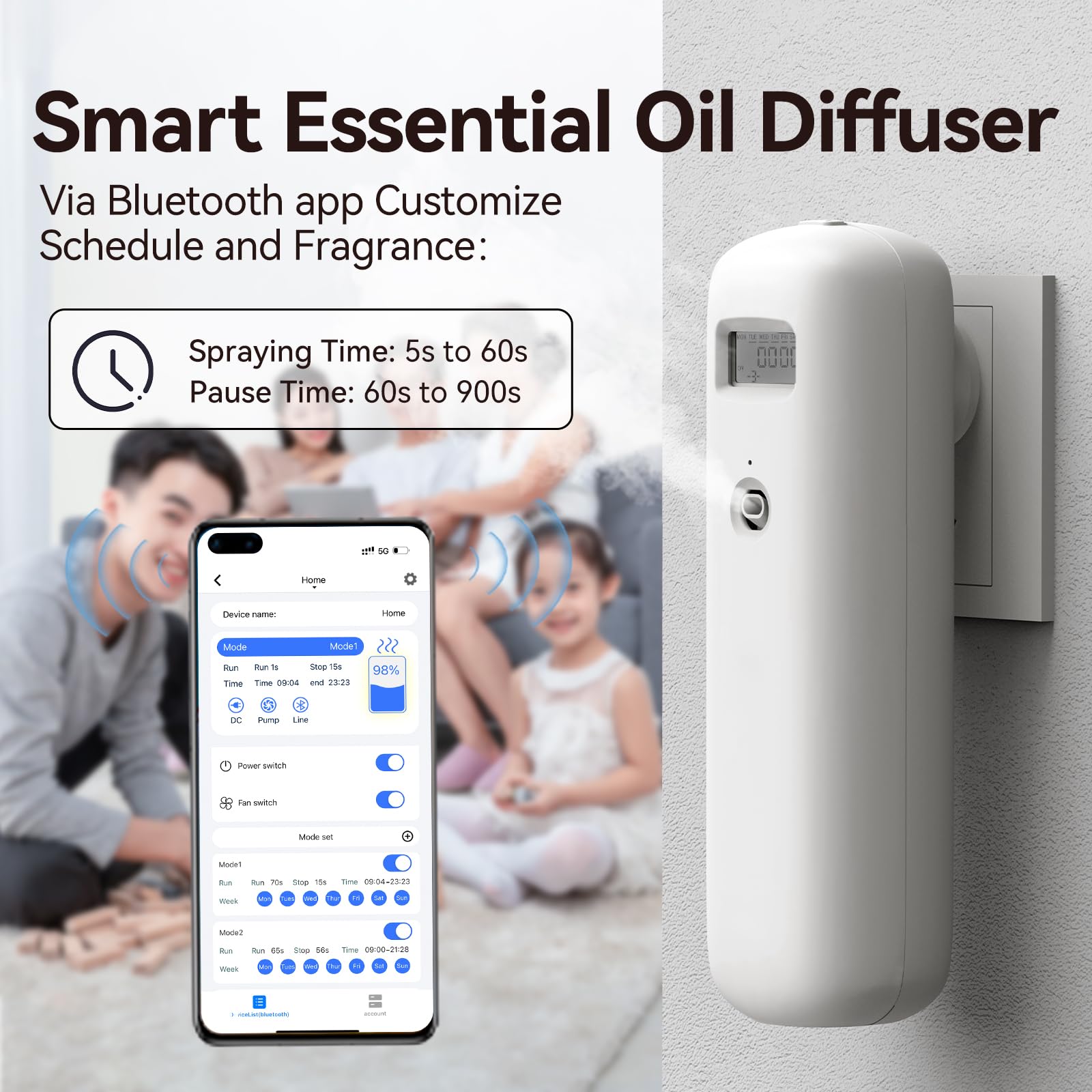 Hijoc diffuser LED display shows time and day for easy operation