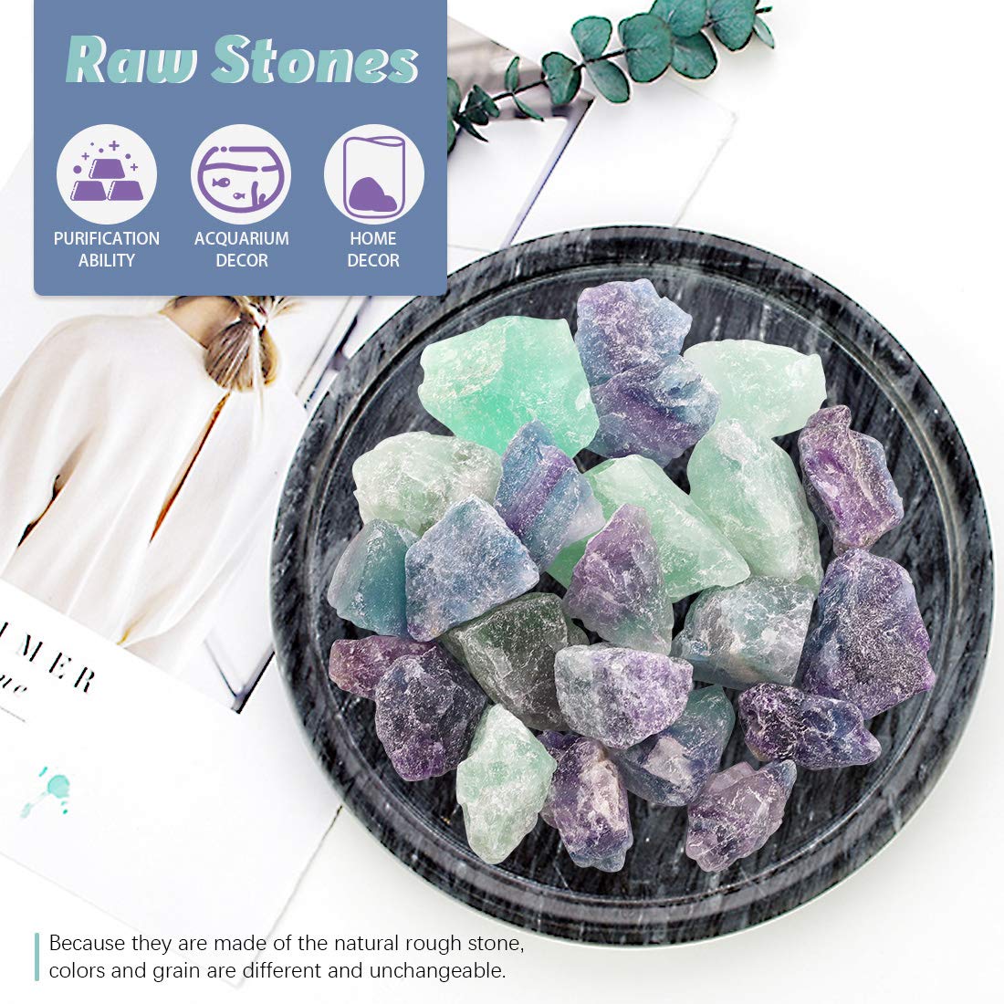 Hilitchi fluorite rough stone for tumbling, revealing color richness after polishing.