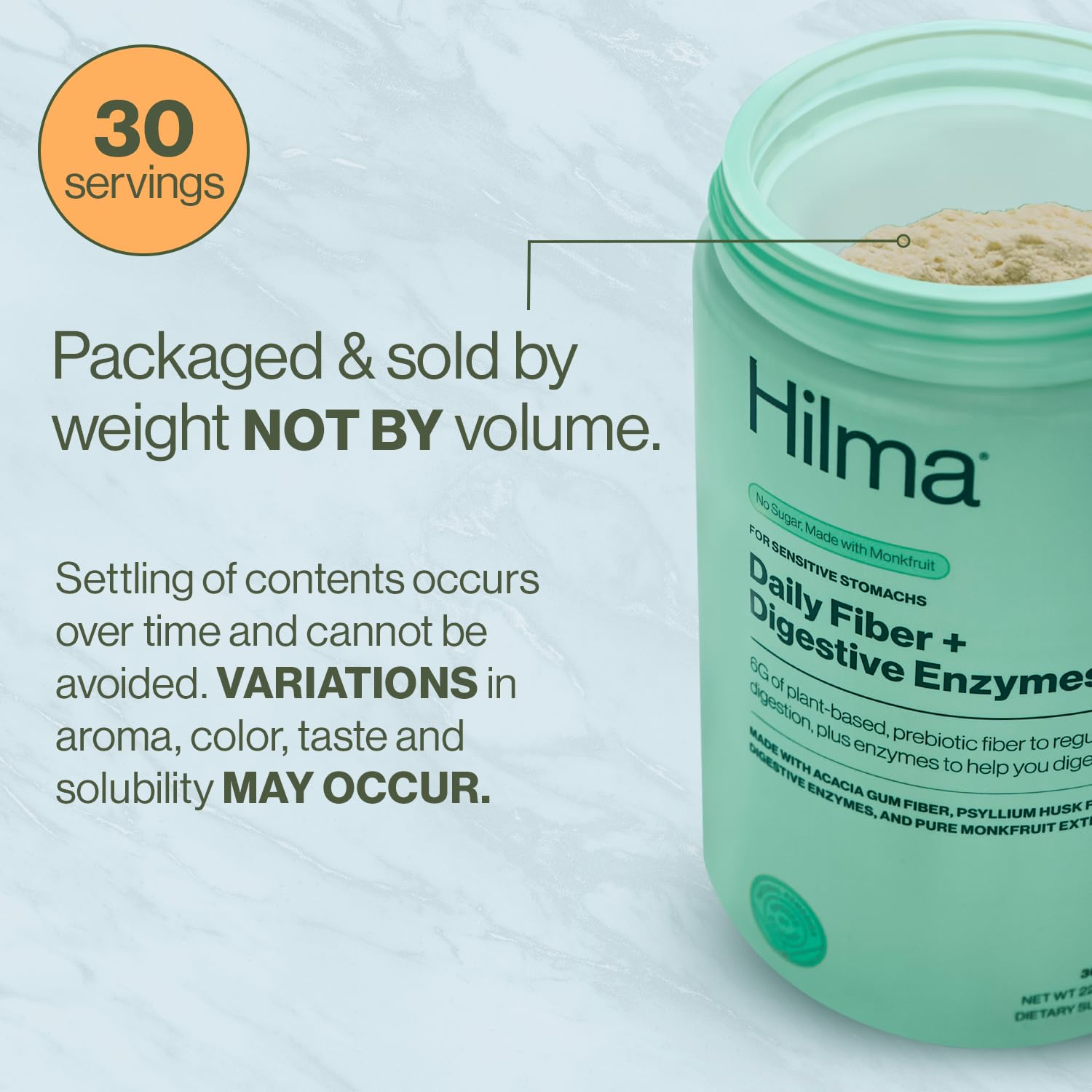 Hilma Daily Fiber label shows clean label certification and vegan formula