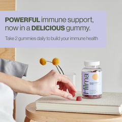 Hilma Elderberry Gummies close-up reveals glossy berry gummies with natural berry flavor.
