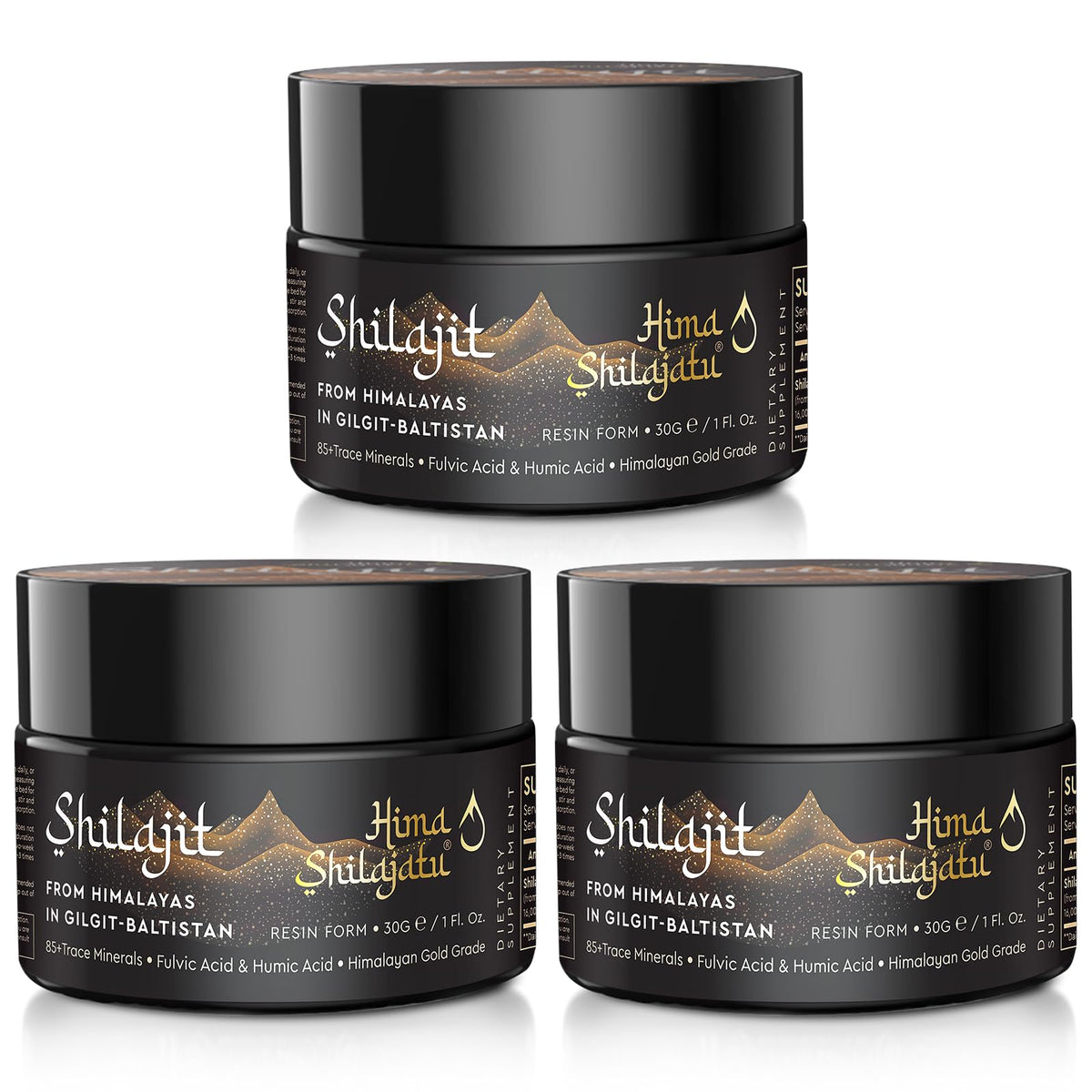 Hima Shilajatu gold-grade resin in a jar supports daily energy and purity.