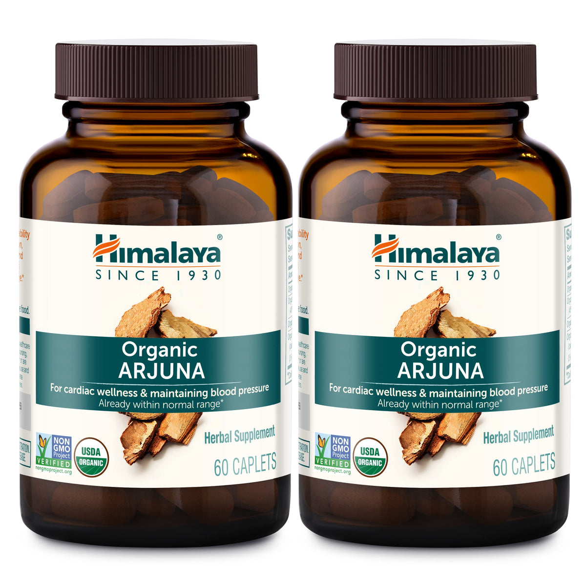 Himalaya Organic Arjuna bottle front for daily cardiovascular support.