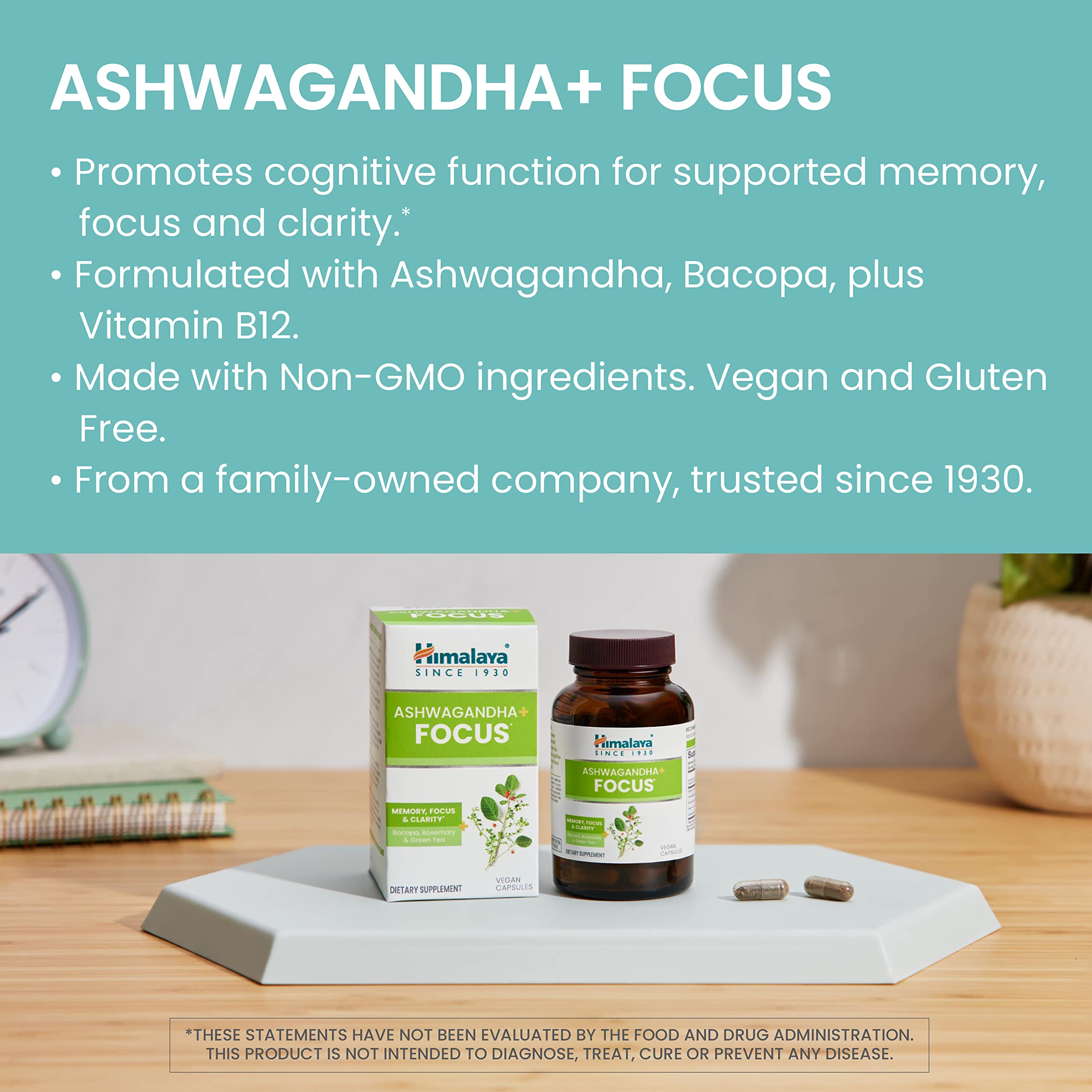 Himalaya Ashwagandha Focus label emphasizes root-based Ayurvedic formulation.