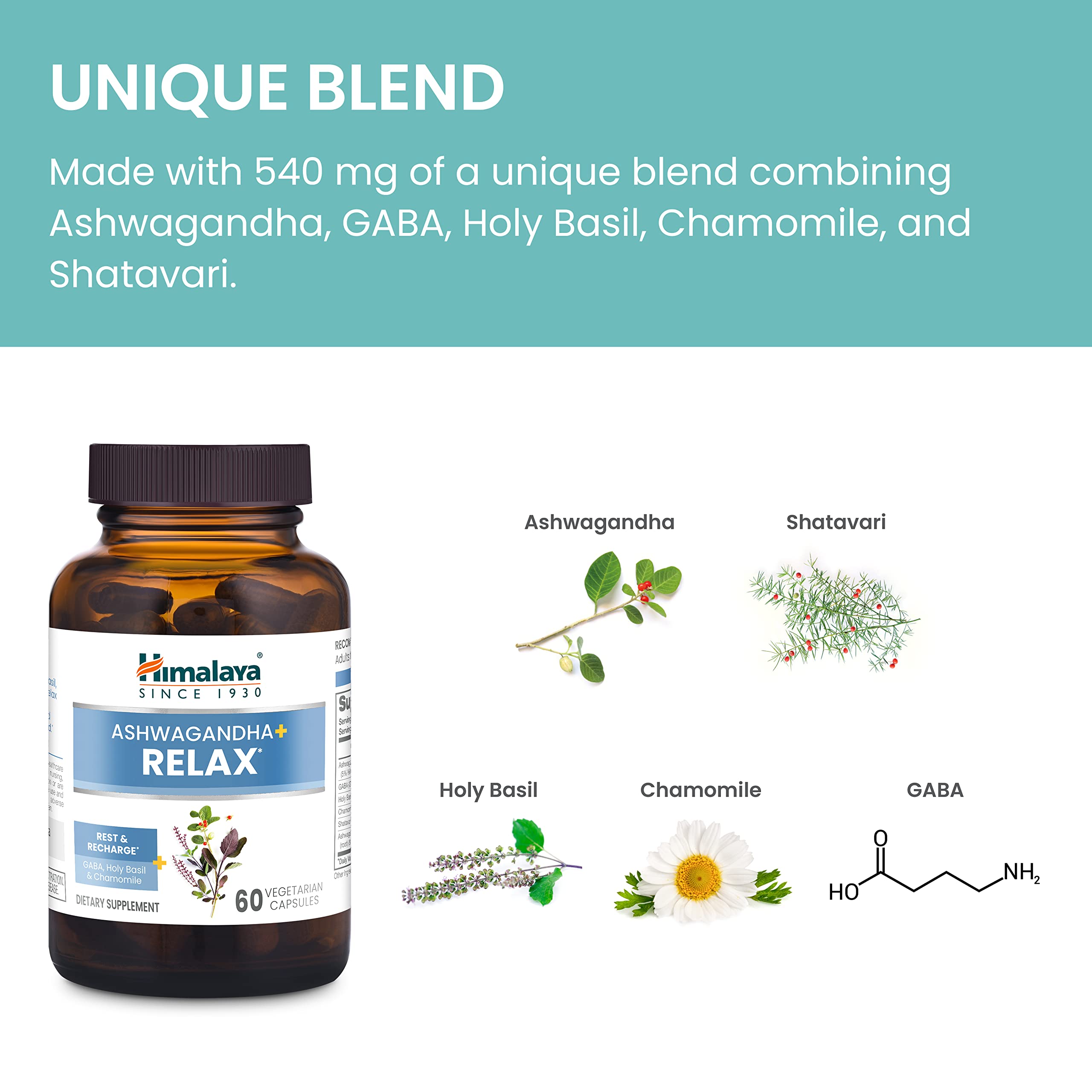 Himalaya Ashwagandha+ Relax vegan and gluten-free formula label