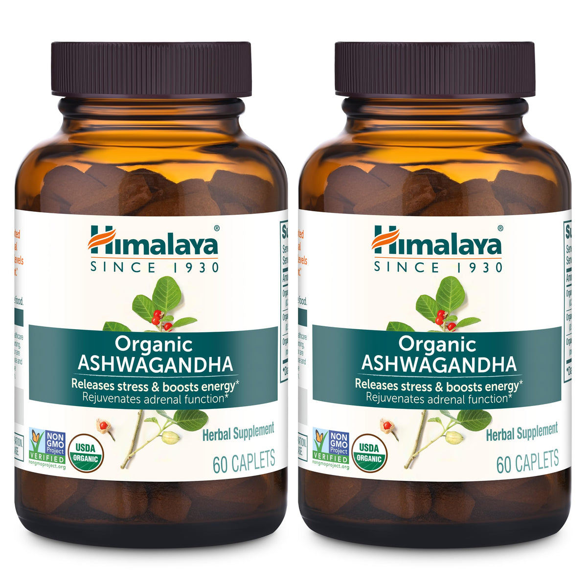 Himalaya Ashwagandha root bottle close-up for daily stress support capsules