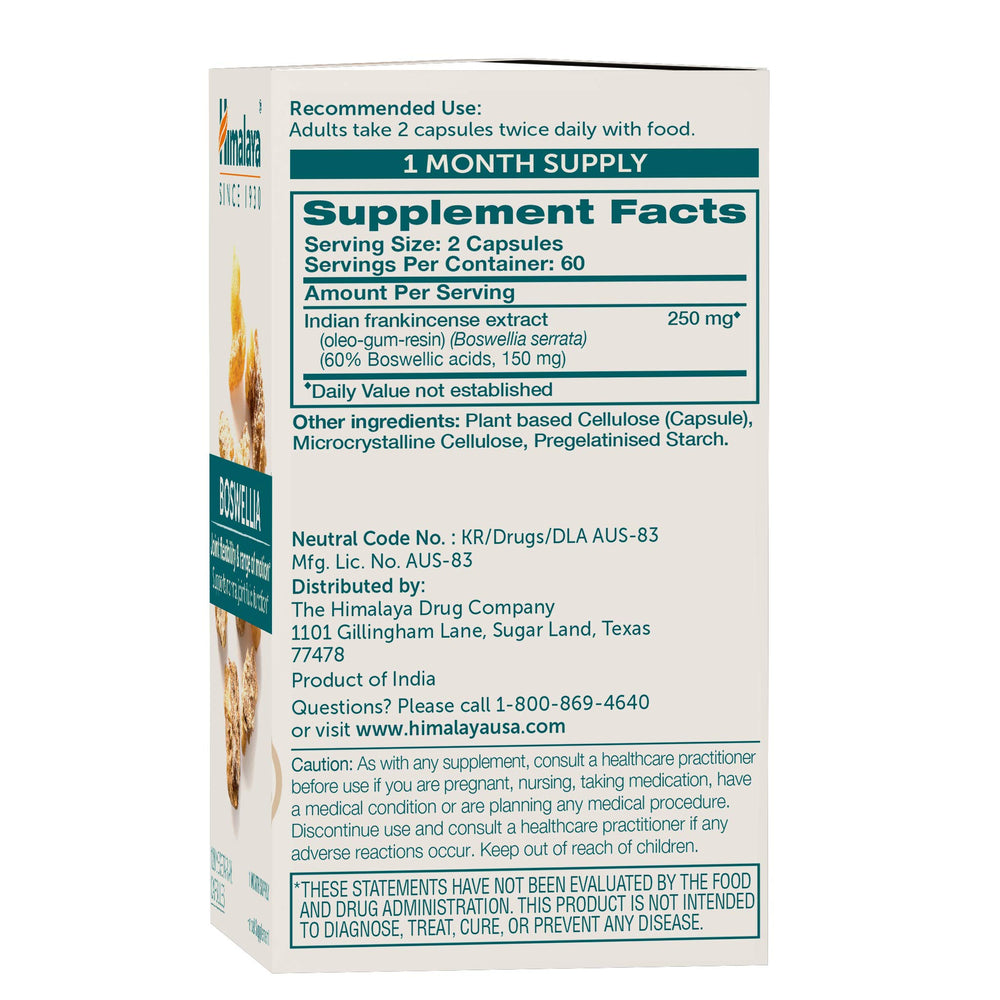 Himalaya Boswellia capsules arranged for daily joint flexibility use.