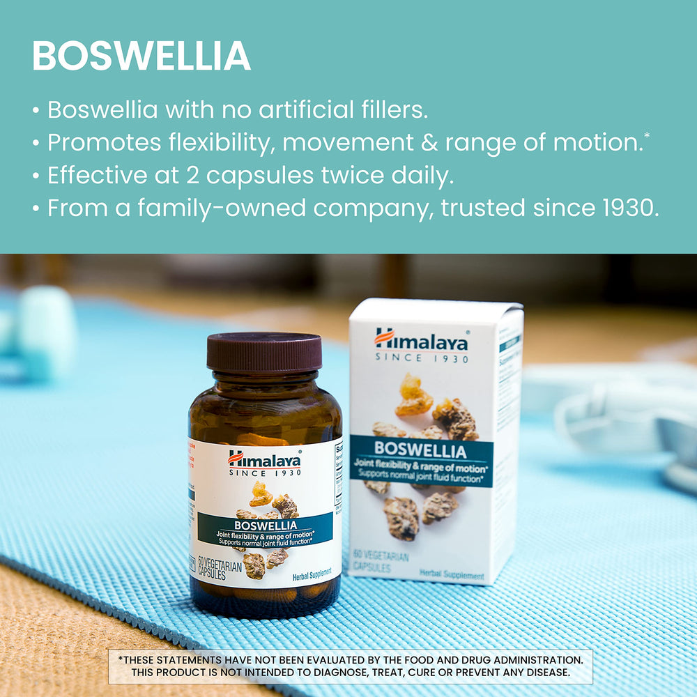 Himalaya Boswellia label shows ingredients and potency.
