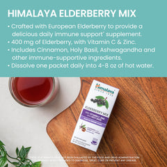 Glass of water with Himalaya Elderberry Mix ready to drink.