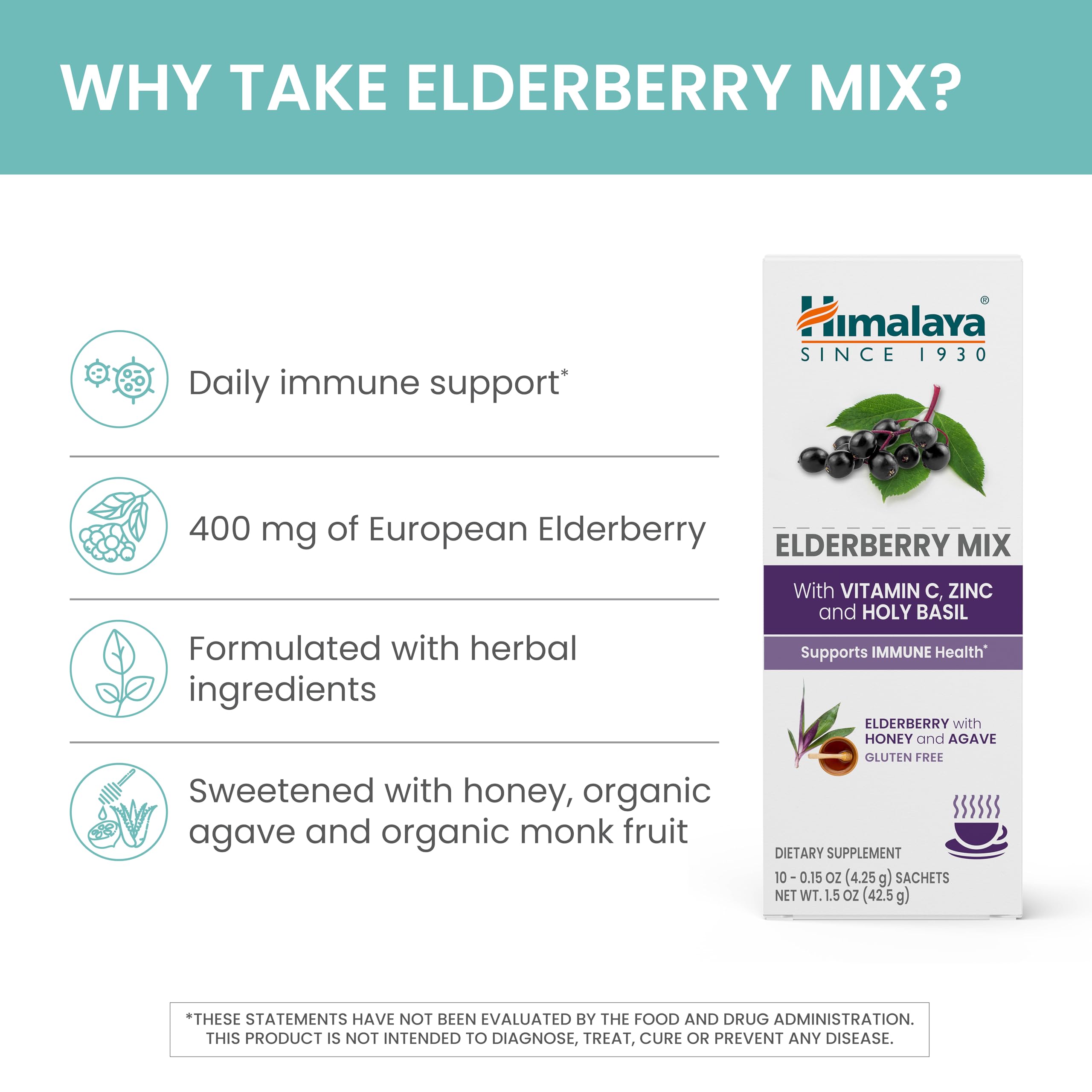 Close-up of elderberry, vitamin C, zinc and herbs in Himalaya mix.