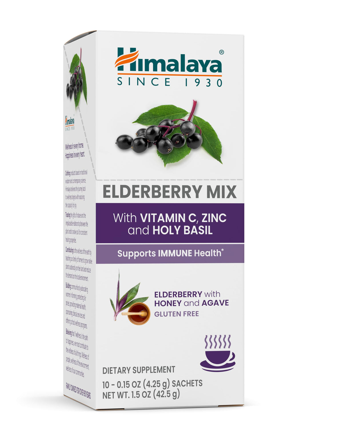 Himalaya Elderberry Mix packet on table ready to mix for immune wellness.