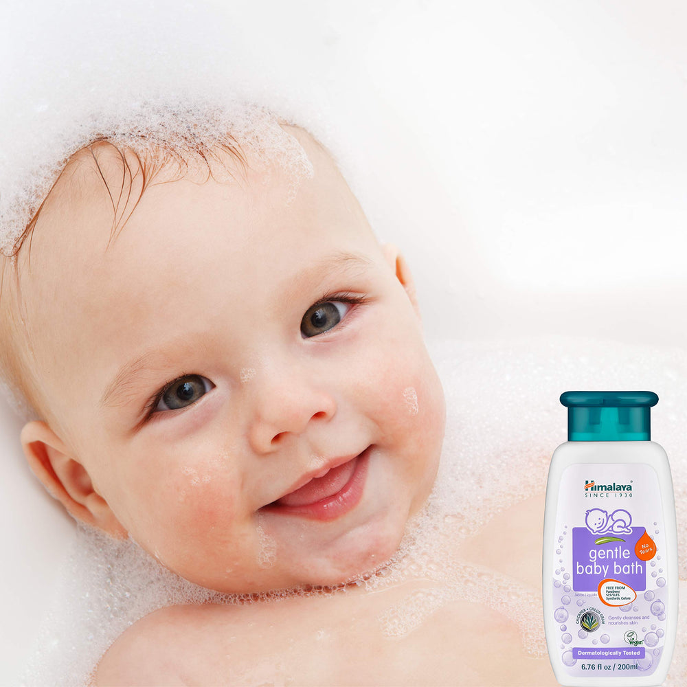 Himalaya Gentle Baby Bath label highlights tear-free formula