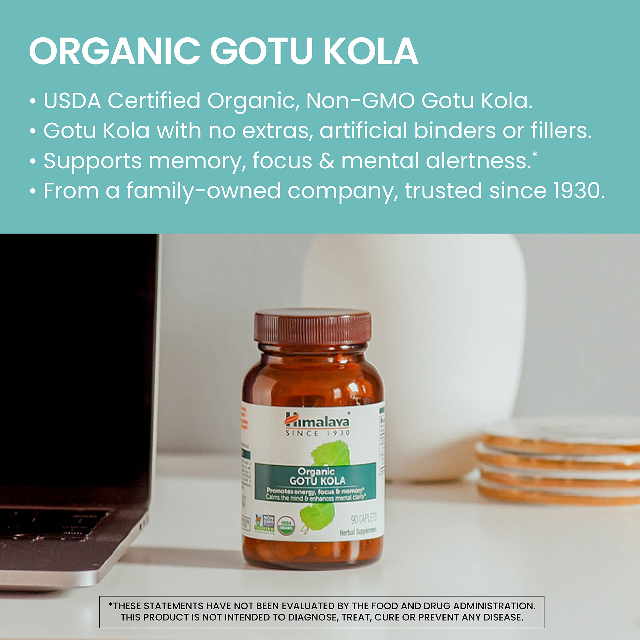 Himalaya Gotu Kola label view emphasizing organic vegan non-GMO credentials for clarity.