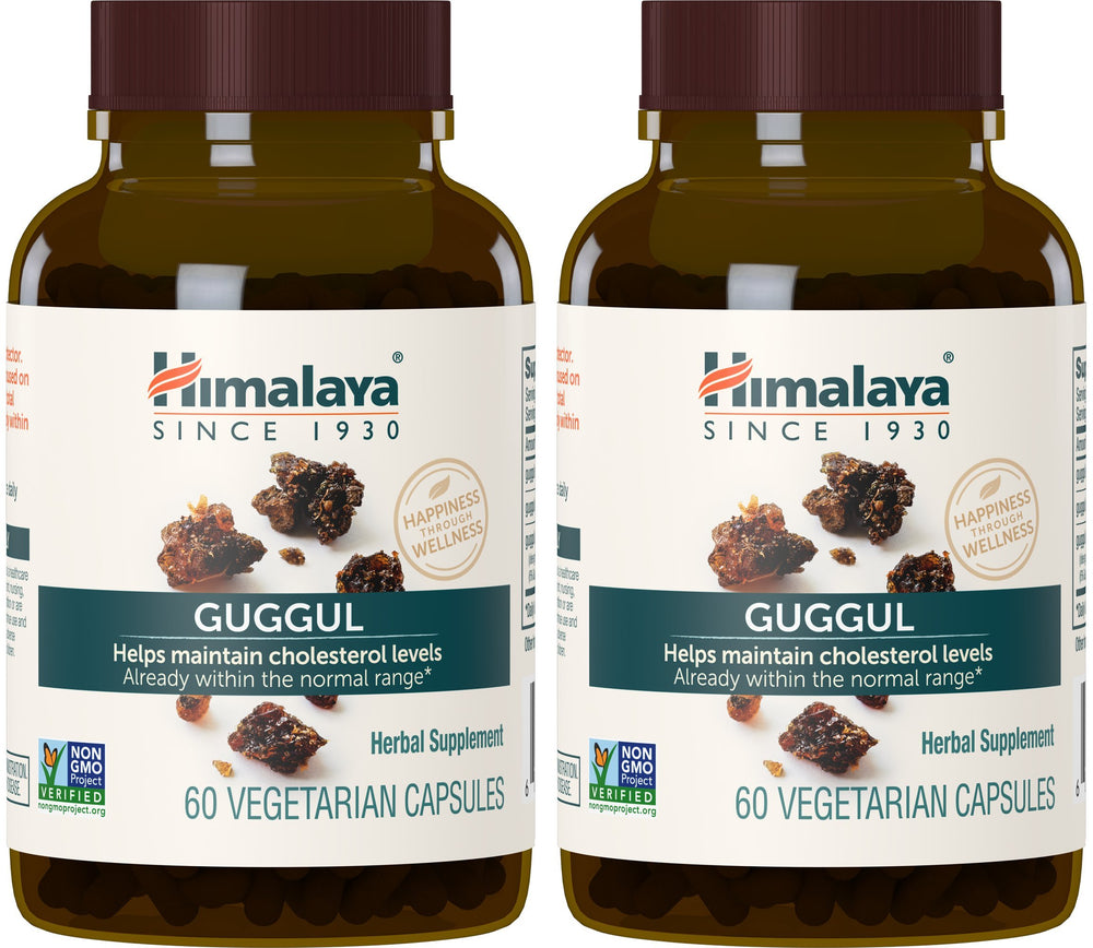 Himalaya Guggul bottle pour for convenient daily capsules.